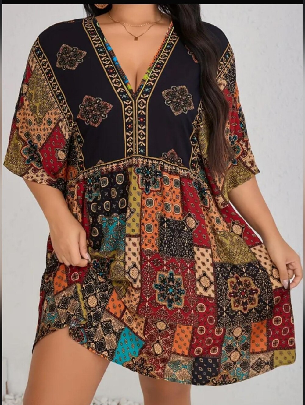 Brown Coco 2XL Women's Mini Dress in Black & Multicolor